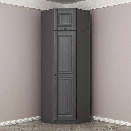 Kale 1 Kapaklı Köşe Dolap + Yüklük Antrasit Mebran İlkbahar 235CM