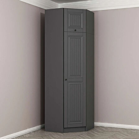 Kale 1 Kapaklı Köşe Dolap + Yüklük Antrasit Mebran İlkbahar 235CM