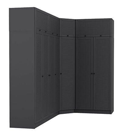 Kale 7 Kapaklı 2 Çekmeceli Köşe Dolap + Yüklük Antrasit Mebran Panjur 235CM