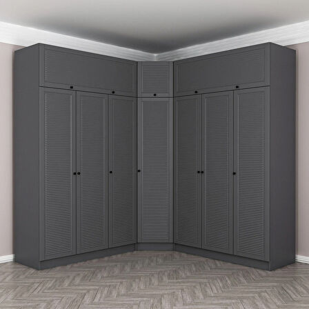 Kale 7 Kapaklı 4 Çekmeceli Köşe Dolap + Yüklük Antrasit Mebran Panjur 235CM