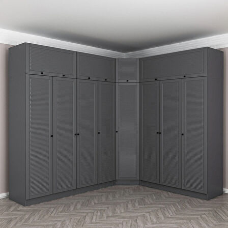 Kale 8 Kapaklı 4 Çekmeceli Köşe Dolap + Yüklük Antrasit Mebran Panjur 235CM
