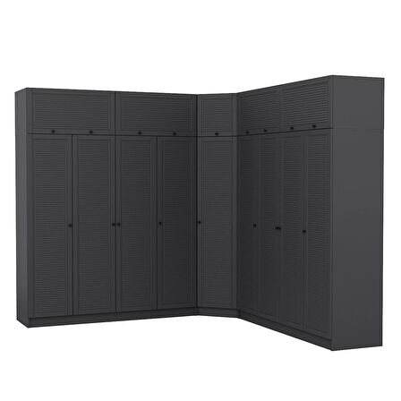 Kale 9 Kapaklı 4 Çekmeceli Köşe Dolap + Yüklük Antrasit Mebran Panjur 235CM