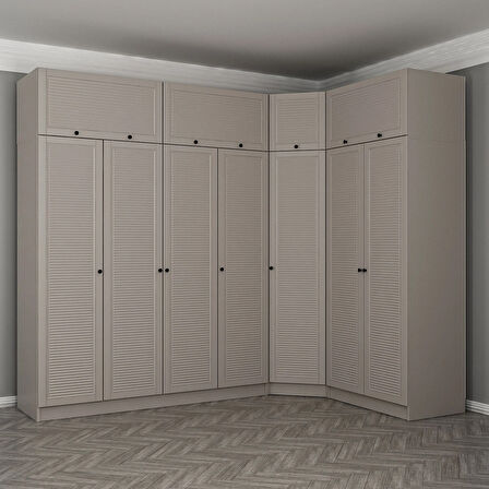 Kale 7 Kapaklı 2 Çekmeceli Köşe Dolap + Yüklük Kumtaşı Mebran Panjur 235CM