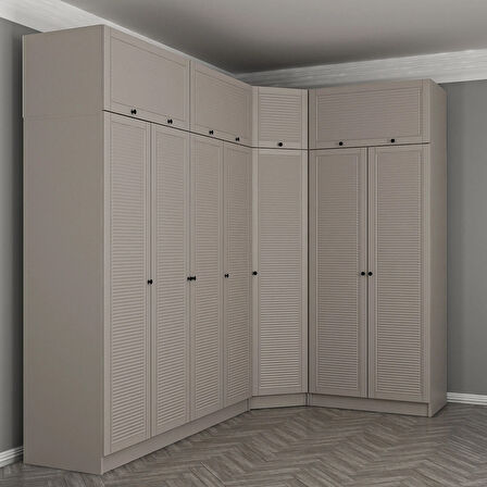 Kale 7 Kapaklı 2 Çekmeceli Köşe Dolap + Yüklük Kumtaşı Mebran Panjur 235CM