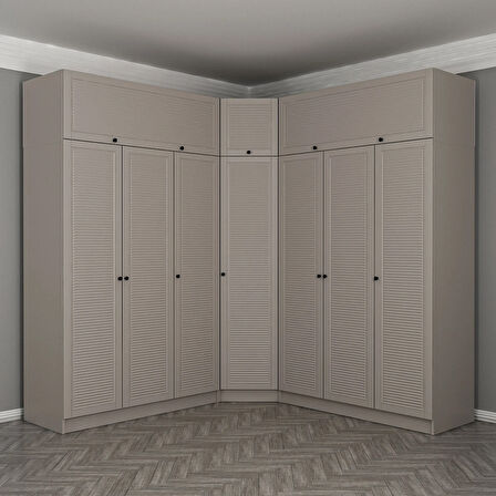 Kale 7 Kapaklı 4 Çekmeceli Köşe Dolap + Yüklük Kumtaşı Mebran Panjur 235CM