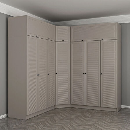 Kale 7 Kapaklı 4 Çekmeceli Köşe Dolap + Yüklük Kumtaşı Mebran Panjur 235CM