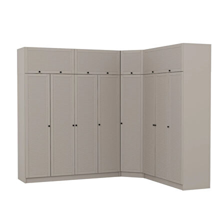 Kale 8 Kapaklı 4 Çekmeceli Köşe Dolap + Yüklük Kumtaşı Mebran Panjur 235CM