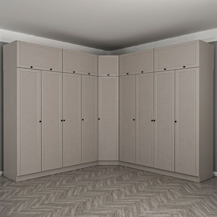 Kale 9 Kapaklı 4 Çekmeceli Köşe Dolap + Yüklük Kumtaşı Mebran Panjur 235CM