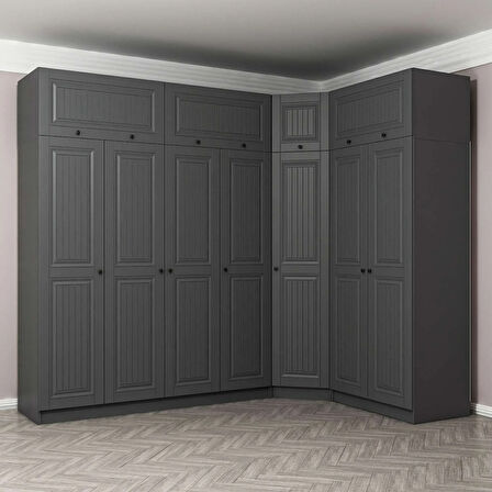 Kale 7 Kapaklı 2 Çekmeceli Köşe Dolap + Yüklük Antrasit Mebran İlkbahar 235CM