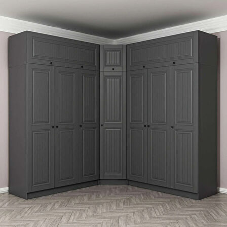 Kale 7 Kapaklı 4 Çekmeceli Köşe Dolap + Yüklük Antrasit Mebran İlkbahar 235CM