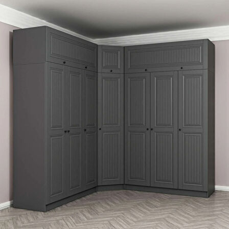 Kale 7 Kapaklı 4 Çekmeceli Köşe Dolap + Yüklük Antrasit Mebran İlkbahar 235CM