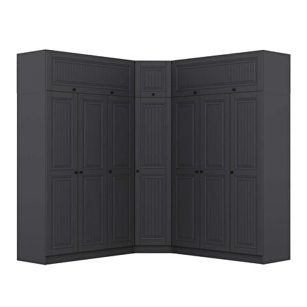 Kale 7 Kapaklı 4 Çekmeceli Köşe Dolap + Yüklük Antrasit Mebran İlkbahar 235CM