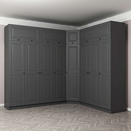 Kale 8 Kapaklı 4 Çekmeceli Köşe Dolap + Yüklük Antrasit Mebran İlkbahar 235CM