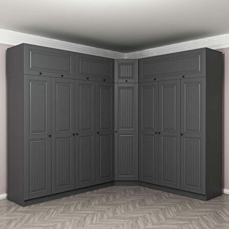 Kale 8 Kapaklı 4 Çekmeceli Köşe Dolap + Yüklük Antrasit Mebran İlkbahar 235CM