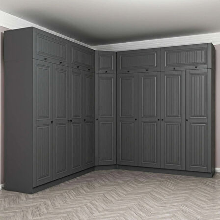 Kale 9 Kapaklı 4 Çekmeceli Köşe Dolap + Yüklük Antrasit Mebran İlkbahar 235CM