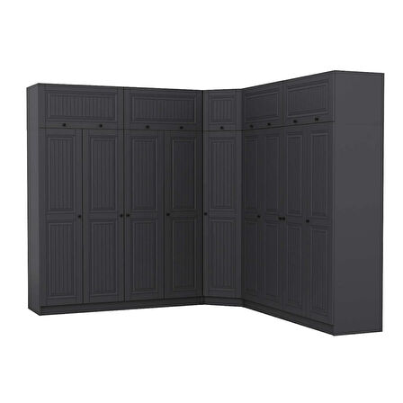 Kale 9 Kapaklı 4 Çekmeceli Köşe Dolap + Yüklük Antrasit Mebran İlkbahar 235CM