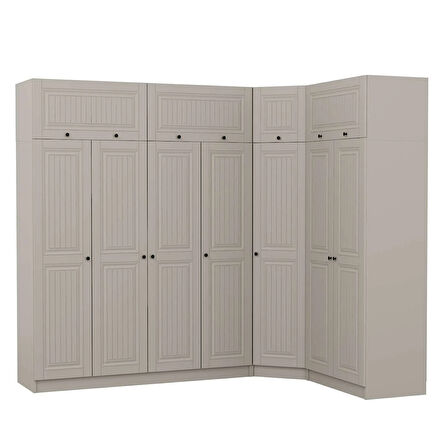 Kale 7 Kapaklı 2 Çekmeceli Köşe Dolap + Yüklük Kumtaşı Mebran İlkbahar 235CM