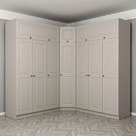 Kale 7 Kapaklı 4 Çekmeceli Köşe Dolap + Yüklük Kumtaşı Mebran İlkbahar 235CM