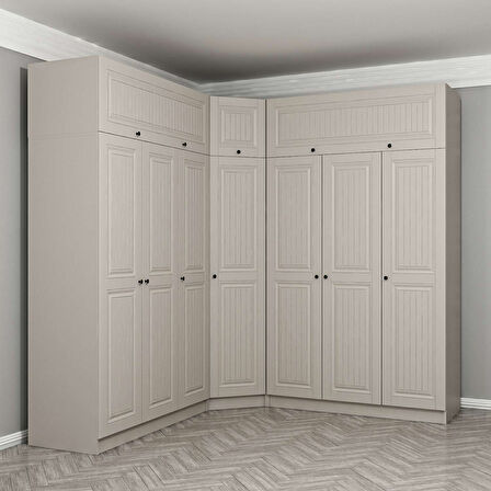 Kale 7 Kapaklı 4 Çekmeceli Köşe Dolap + Yüklük Kumtaşı Mebran İlkbahar 235CM