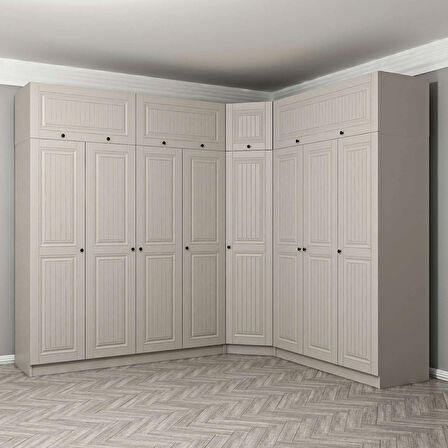 Kale 8 Kapaklı 4 Çekmeceli Köşe Dolap + Yüklük Kumtaşı Mebran İlkbahar 235CM