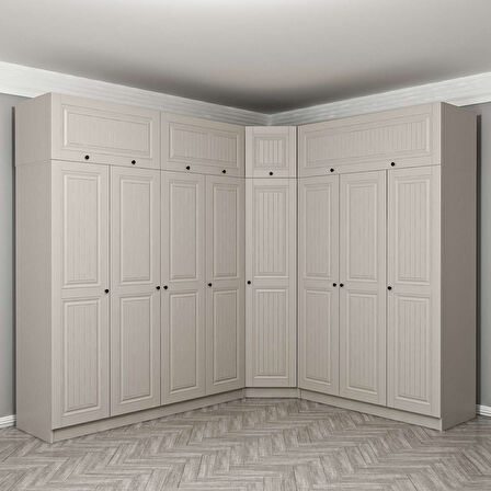 Kale 8 Kapaklı 4 Çekmeceli Köşe Dolap + Yüklük Kumtaşı Mebran İlkbahar 235CM