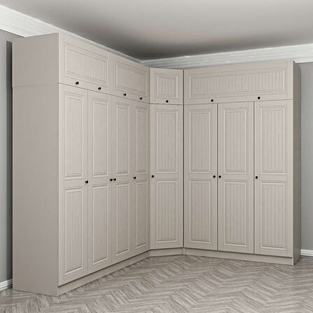 Kale 8 Kapaklı 4 Çekmeceli Köşe Dolap + Yüklük Kumtaşı Mebran İlkbahar 235CM