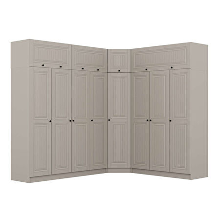 Kale 8 Kapaklı 4 Çekmeceli Köşe Dolap + Yüklük Kumtaşı Mebran İlkbahar 235CM