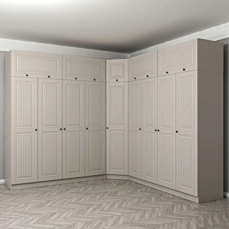 Kale 9 Kapaklı 4 Çekmeceli Köşe Dolap + Yüklük Kumtaşı Mebran İlkbahar 235CM