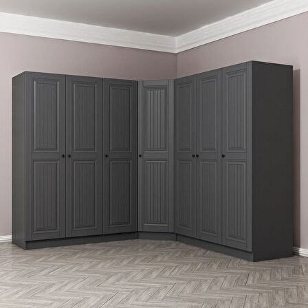 Kale 7 Kapaklı 4 Çekmeceli Köşe Dolap Antrasit Mebran İlkbahar 210CM