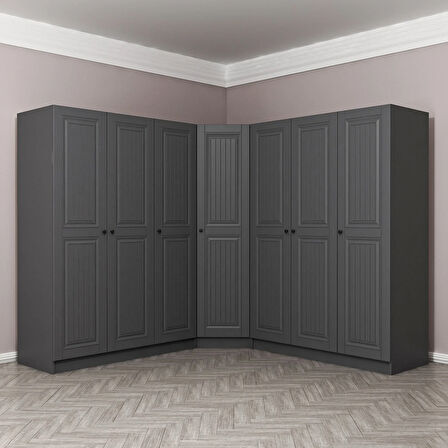 Kale 7 Kapaklı 4 Çekmeceli Köşe Dolap Antrasit Mebran İlkbahar 210CM