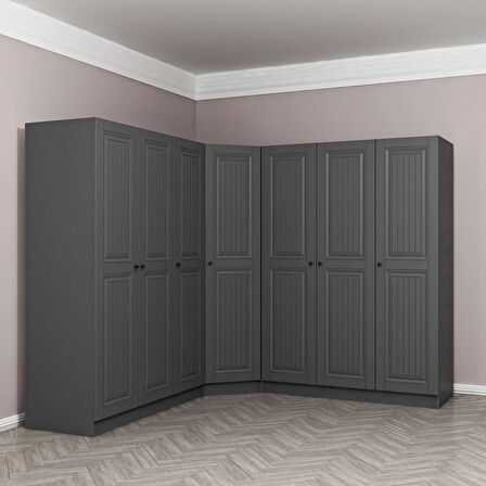 Kale 7 Kapaklı 4 Çekmeceli Köşe Dolap Antrasit Mebran İlkbahar 210CM
