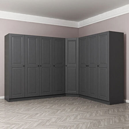 Kale 8 Kapaklı 4 Çekmeceli Köşe Dolap Antrasit Mebran İlkbahar 210CM