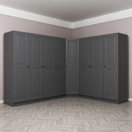 Kale 8 Kapaklı 4 Çekmeceli Köşe Dolap Antrasit Mebran İlkbahar 210CM