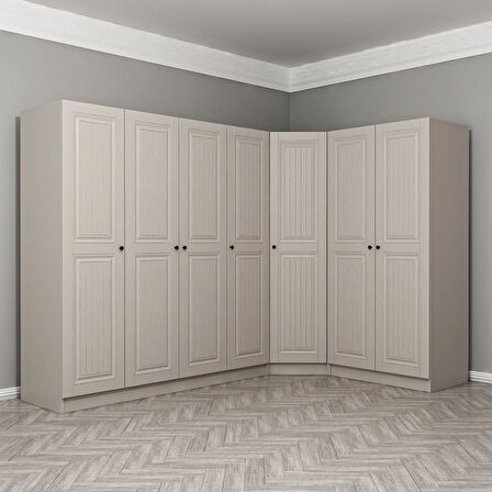 Kale 7 Kapaklı 2 Çekmeceli Köşe Dolap Kumtaşı Mebran İlkbahar 210CM