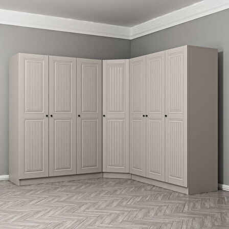 Kale 7 Kapaklı 4 Çekmeceli Köşe Dolap Kumtaşı Mebran İlkbahar 210CM