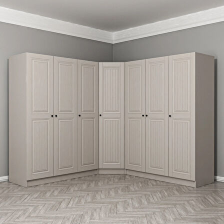 Kale 7 Kapaklı 4 Çekmeceli Köşe Dolap Kumtaşı Mebran İlkbahar 210CM