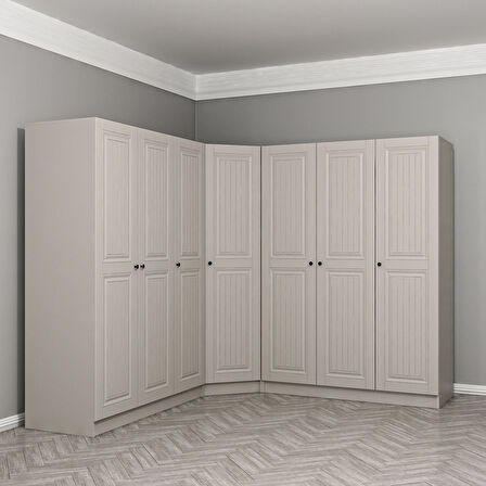 Kale 7 Kapaklı 4 Çekmeceli Köşe Dolap Kumtaşı Mebran İlkbahar 210CM