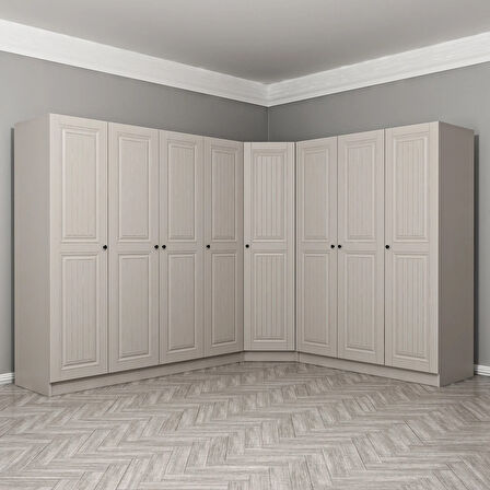 Kale 8 Kapaklı 4 Çekmeceli Köşe Dolap Kumtaşı Mebran İlkbahar 210CM