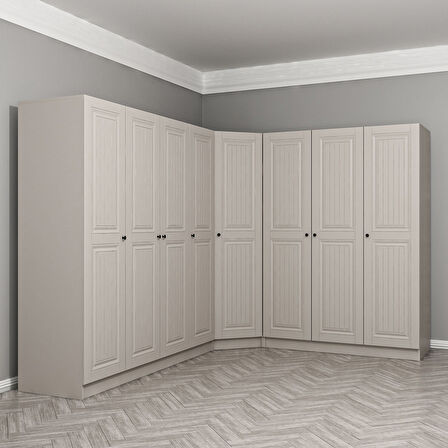 Kale 8 Kapaklı 4 Çekmeceli Köşe Dolap Kumtaşı Mebran İlkbahar 210CM