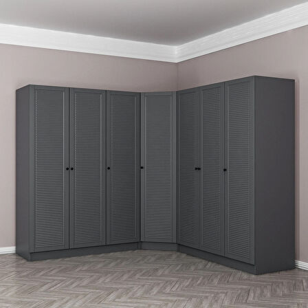 Kale 7 Kapaklı 4 Çekmeceli Köşe Dolap Antrasit Mebran Panjur 210CM