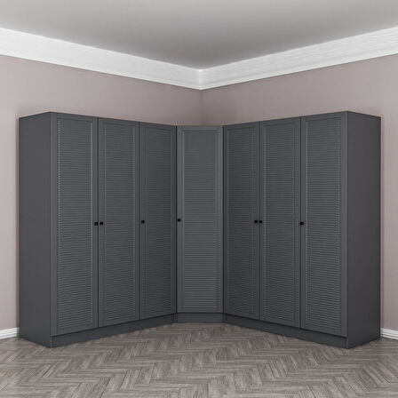 Kale 7 Kapaklı 4 Çekmeceli Köşe Dolap Antrasit Mebran Panjur 210CM