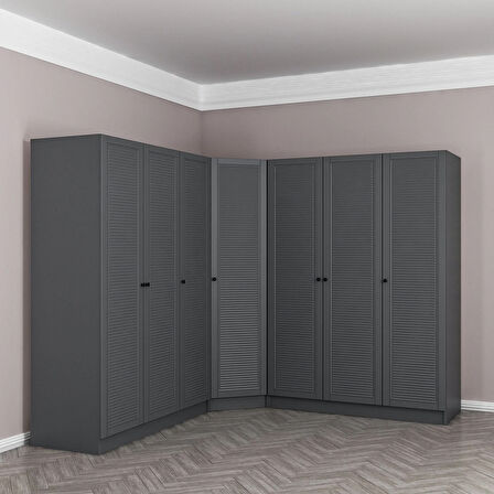 Kale 7 Kapaklı 4 Çekmeceli Köşe Dolap Antrasit Mebran Panjur 210CM