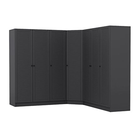 Kale 7 Kapaklı 4 Çekmeceli Köşe Dolap Antrasit Mebran Panjur 210CM