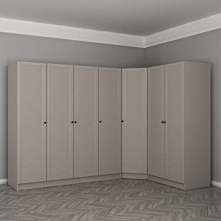 Kale 7 Kapaklı 2 Çekmeceli Köşe Dolap Kumtaşı Mebran Panjur 210CM