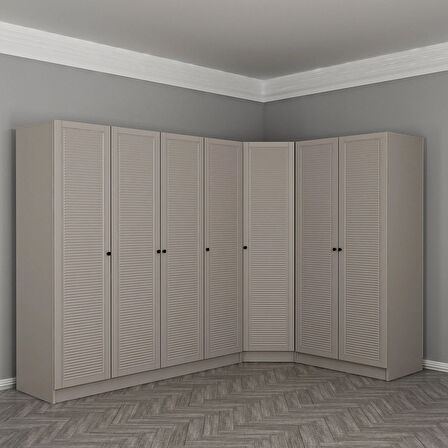 Kale 7 Kapaklı 2 Çekmeceli Köşe Dolap Kumtaşı Mebran Panjur 210CM