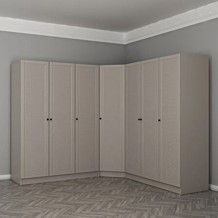 Kale 7 Kapaklı 4 Çekmeceli Köşe Dolap Kumtaşı Mebran Panjur 210CM