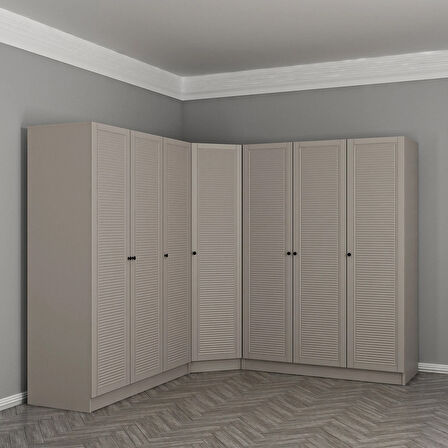 Kale 7 Kapaklı 4 Çekmeceli Köşe Dolap Kumtaşı Mebran Panjur 210CM