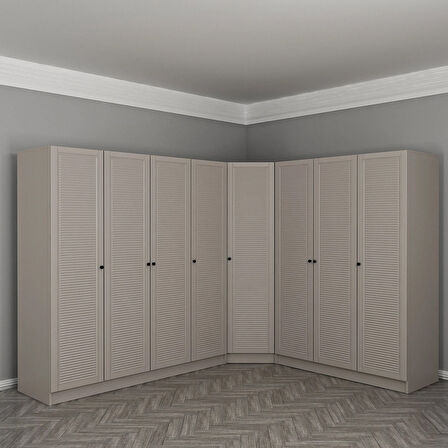 Kale 8 Kapaklı 4 Çekmeceli Köşe Dolap Kumtaşı Mebran Panjur 210CM