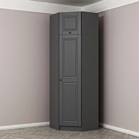 Kale 1 Kapaklı Köşe Dolap + Yüklük Antrasit Mebran İlkbahar 255CM