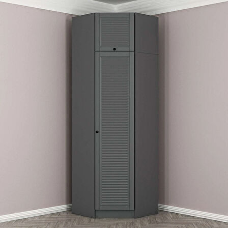 Kale 1 Kapaklı Köşe Dolap Antrasit Mebran Panjur + Yüklük 255CM